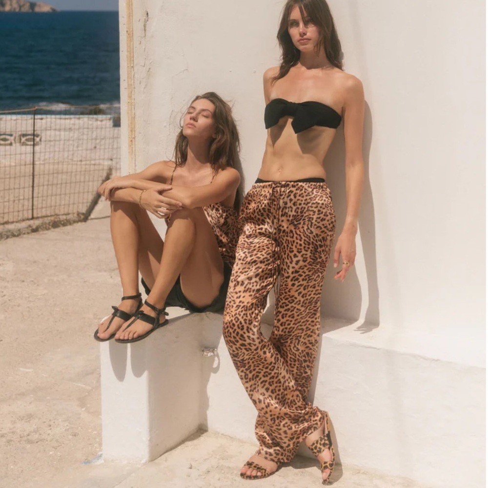 Mixology Robertson & Rodeo Carmela Cheetah Print Satin Wide Leg Pants, NWT, Sz L
